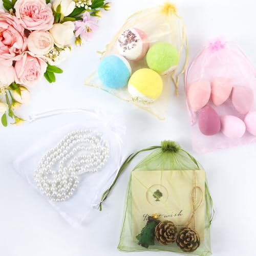 Image of Mstar Packing 100PCS Premium Sheer Organza Bags, Green Wedding Favor Bags, 6.6 x 9 inch Reusable Large Mesh Bag Drawstring Jewelry Gift Bag for Party, Christmas, Makeup Organza, Wrapping Supplies