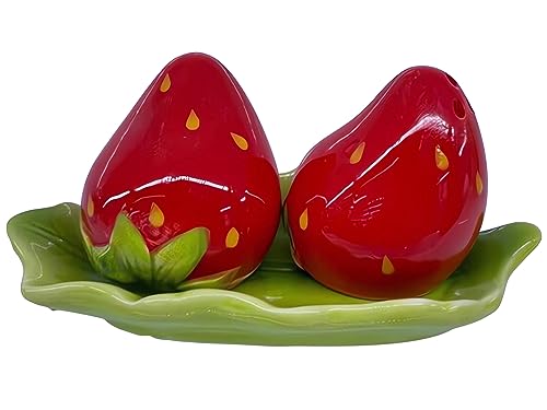 Ceramic Fruit Salt and Pepper Shakers, Set of 2 | Spice Dispenser Storage Canisters-Mini Strawberry