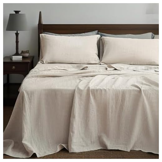 Simple&Opulence 100% Linen Sheet Set Solid Color-4 Pcs Washed French Linen Bed Sheets(1 Flat Sheet,1 Fitted Sheet,2 Pillowcases)-Breathable Bedding Set (Linen, Queen)