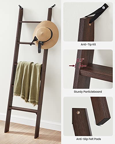 فاساجيل سلم بطانية مزخرف بنمط ريفي لغرفة المعيشة، رف سلم من 5 طبقات، رف سلم للتخزين والديكور، بني نبيتي ULLS018T51