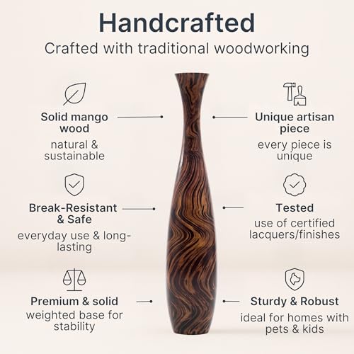 Image of Leewadee Large Floor Vase 41 inches Mango Wood for Pampas Grass, Dried Flowers