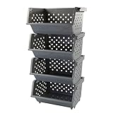 Ucake 4 Pack Stackable Detachable Storage Baskets, Stacking Bins for Organizing, Grey