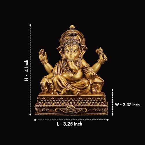 Image of Artarium Lord Chowki Ganesha Idol 4 Inch ? Handcrafted Ganpati Murti Statue for Car Dashboard, Home Decor, Puja Room, Mandir, Office, Housewarming & Gift