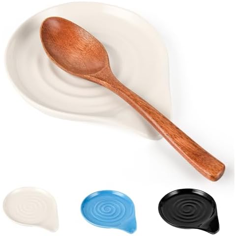 iNeibo Spoon Rest, 5 Inches Large Ceramic Spoon Holder for Stove Top, Heat-Resistant Cooking Spoon Rest for Spatula, Spoons or Tongs, Framhouse Decor, Housewarming Gifts (White) Cover