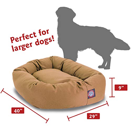 Image of Majestic Pet 40 Inch Bagel Calming Dog Bed Washable - Cozy Soft Round Pet Bed with Spine Support for Dogs to Rest their Head - Fluffy Donut Puppy Bed 40x29x9 (Inch) - Large - Khaki