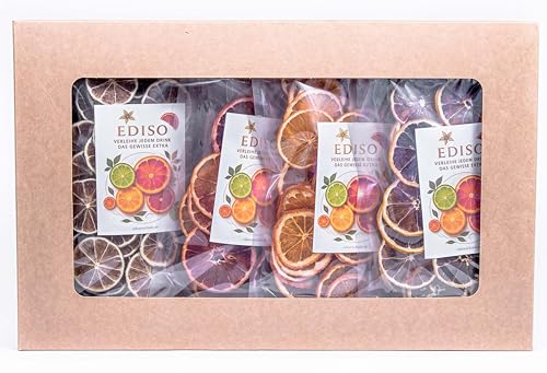 EDISO Cocktail Garnish Set – Getrocknete Orangenscheiben, Zitronenscheiben, Limettenscheiben & Blutorangenscheiben (4x50g) – 100% Natürlich – Garnitur für Gin, Aperol, Cocktails & Drinks