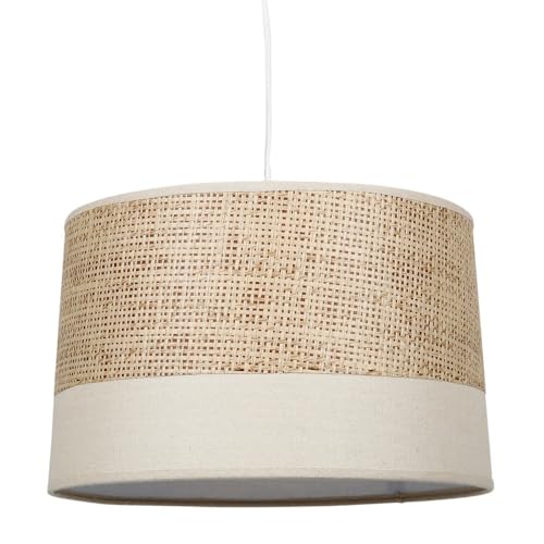 Ostaria 34686 Suspension effet naturel bi-matière Lin Beige et Rotin tressé Ø33 cm - Douille : E27 - Dim : D33xH22cm - lustre suspendu en rotin + textile -...