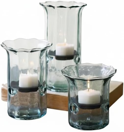 First of a Kind Large Glass Candle Holder - Hurricane Candle Holder with Rustic Insert, Mouthblown by Artisans in Colombia - Perfect for Home Decor, Centerpieces, Display with Personal Memorabilia