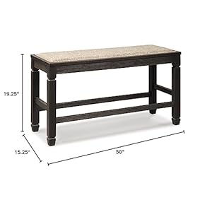 Signature Design by Ashley Tyler Creek Urban Farmhouse Counter Height Upholstered Dining Bench, Almost Black Signature Design by Ashley Tyler Creek Urban Farmhouse Counter Height Upholstered Dining Bench Almost Black