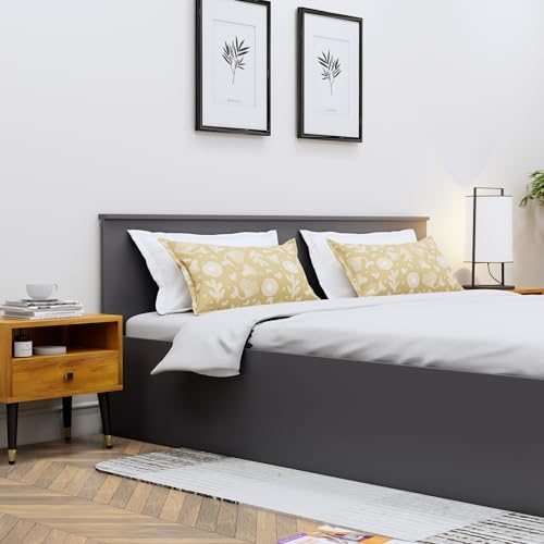 Image of Bniture Modern King Size Bed with Storage Box | Engineered Wood Bed Designer Headboard | Wooden Bed King Size Cot Double Bed with Storage for Bedroom 3 Year Warranty (Slate Grey)