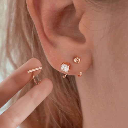 Image of CHIC & ARTSY 925 Sterling Silver Half Hoop Earrings for Women, Small Huggie Hoops Set with Ball Bar Star Moon Cross & Pearl, Lightweight Comfort Fit Everyday & Sleep Earrings