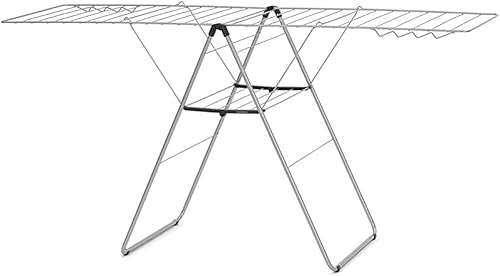 Brabantia HangOn - Escurridor de ropa (82 pies  gris metálico) compacto, plegable, ajustable, de acero inoxidable para interiores