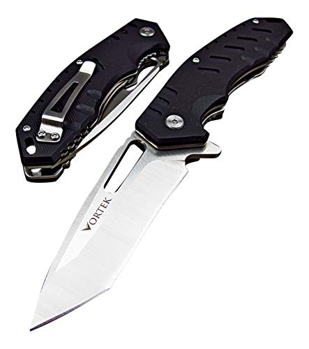 VORTEK Ball Bearing Pivot System Folding Pocket Knife, EDC Everyday Carry, 8Cr13MoV Stainless Steel Tanto Blade