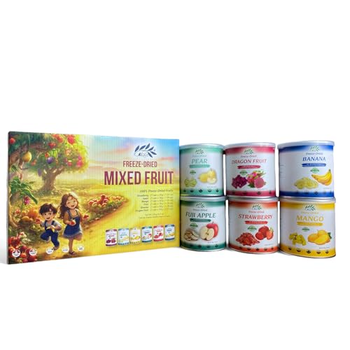 Image of CHAVI Freeze Dried Fruits - Mixed | 6 in 1 | No Added Sugars or Preservatives - Non-GMO, Vegan, Gluten-Free | Gift Box | 230 g | 8.1 oz | 6 Cans