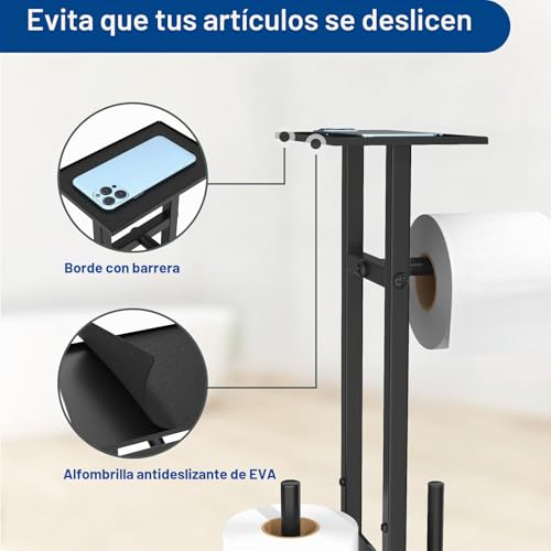 Miniatura 4 de Susswiff Portarrollos De Acero Inoxidable De Pie Con Escobilla De Baño - Portarrollos De Papel Higiénico Con Caja De Toallitas Húmedas