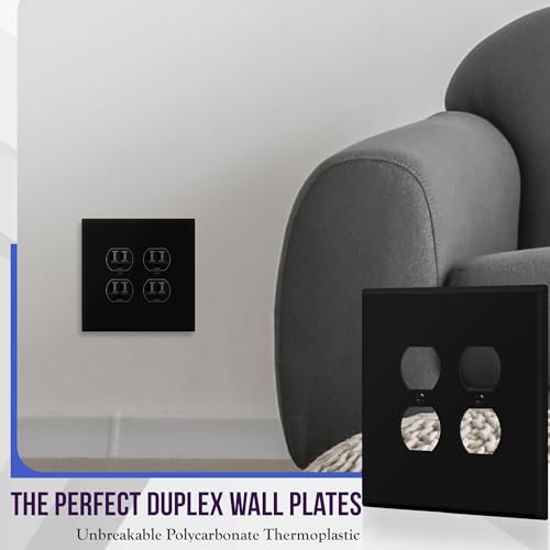 Image of ENERLITES Double Duplex Receptacle Cover, Two Gang Outlet Wall Plate, Oversized 2-Gang 5.5 inch x 5.5 inch, Unbreakable Polycarbonate Thermoplastic, UL Listed, 8822O-BK, Black