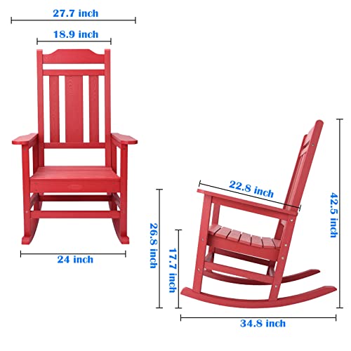 Homehua Rocking Chair, All-Weather Patio Deck Outdoor Indoor Chair, Fade-Resistant Porch Rocker Chair, Durable Smooth Rocking, Comfortable Easy To Assemble, Low Maintain, Load Bearing 350 Lbs (Red) #TOP2