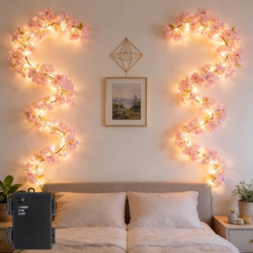 Branches de cerisier lumineuses rose 2,8m et guirlande fleurs artificielles