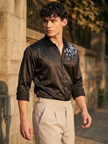 Image of IndoPrimo Men's Stylish Satin Shirt for Party, Formal, Daily and Casual Wear Full Sleeve Shirt for Mens - Trio