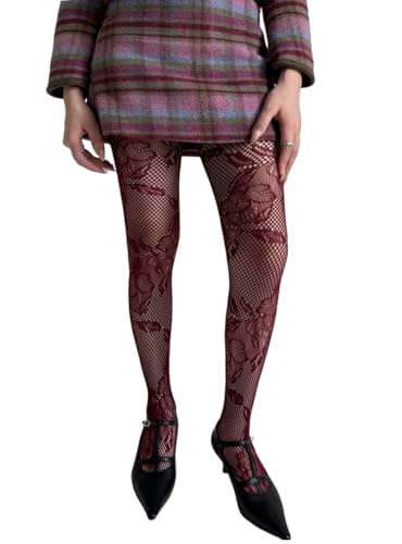 Image of Mrotrida Women's Floral Footless Tights Vintage No Toes Fishnet Leggings Stockings Sheer Foral Pattern Lace Mesh Pants