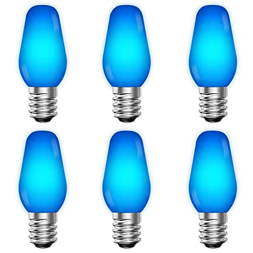 Luxrite C7 Led Blue Replacement Light Bulbs For String Lights, 0.5W, Shatterproof Colored Candelabra Bulb, Enclosed Fixture Rated, Ul, E12 Base, Indoor Outdoor, Christmas, Holiday, Party (6 Pack) #TOP17