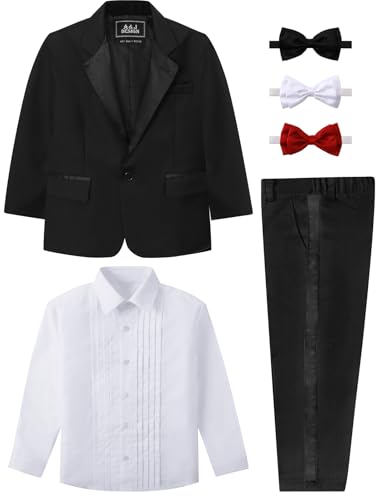 A&J DESIGN Boys' 4 - Piece Tuxedo Set - Jacket, Shirt, Pants & Bowties for Ages 2T to 7 Years - Toddler Stylish Formal Wear2