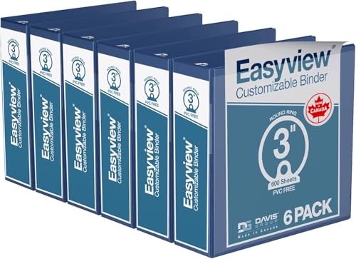 Image of Easyview 3-Ring Binder, Clear-View Cover, 3 inch Round Rings, Royal Blue, 6 Pk