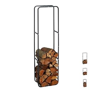 Relaxdays Brandhoutrek, houtblokken stapelhulp, van staal, binnen en buiten, brandhoutrek, HxB 150×40 cm, antraciet