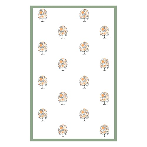 Image of BLOCKS OF INDIA Hand Block /Batik Print Rectangular Table Cloth for 6 Seater Dining Table (60 Inch X 90 Inch)(Green Tree of Life)