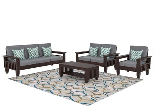 Image of Sheesham Wood 6 Seater Sofa Sets for Living Room Wooden 6 Person Sofa Set Without Coffee Table | Sofas Six Seater for Office (DIY - Customer Self Assmebly) (3+2+1,Walnut Finish)