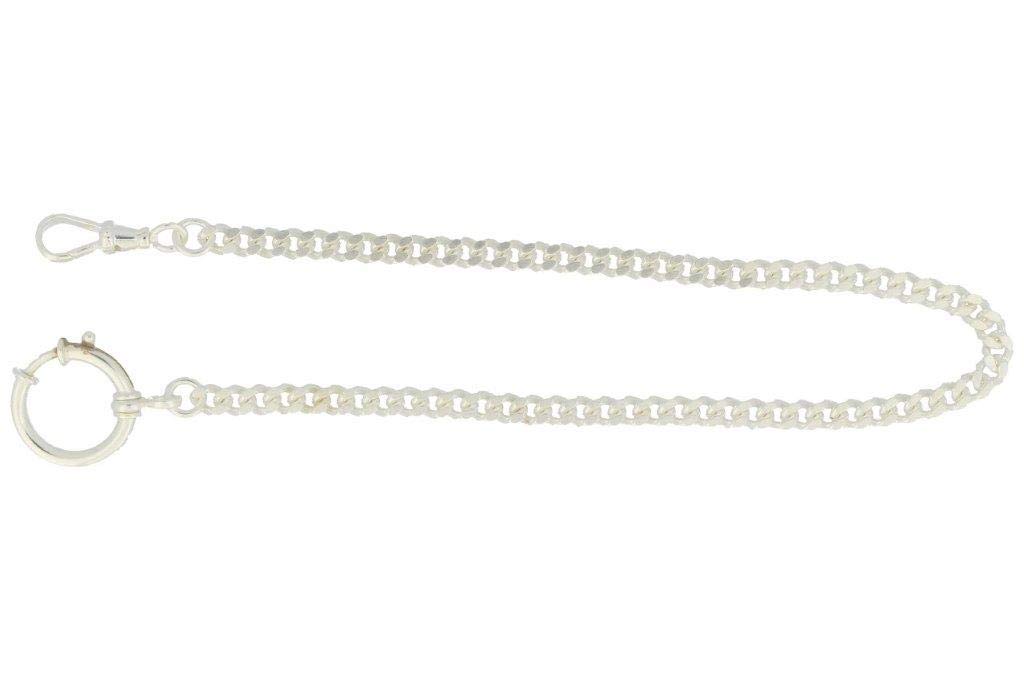 Taschenuhrkette echt 925 Silber u. a. für Taschenuhren, 30 cm lang Flachpanzer 5 mm mit Federring und drehbarem Karabiner