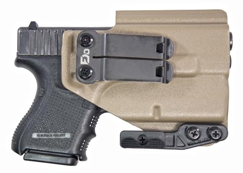 FDO Industries IWB Lightbearing Kydex Holster Compatible with Glock 26 w/ TLR6 Optic Cut with Claw & Discreet Carry Concepts 1.5 Metal Clip - Made in USA (FDE G26 TLR6)