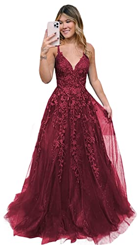 Robe de soirée longue en tulle pour mariage et grand gala bordeaux 48
