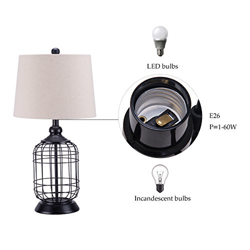 image for CO-Z Modern Black Birdcage Base Table Lamp, Industrial Anti-Rust Metal