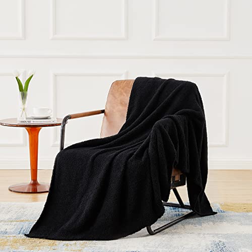 Image of CYMULA Super Soft Knit Throw Blanket Twin Size Black-Lightweight Plush Fuzzy Fluffy Warm Cozy Blankets and Throws for Sofa Bed All Season Use, 60x80 inches
