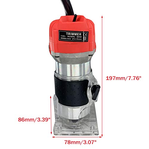 Cozyel 110V 800W Palm Router Electric Hand Trimmer Wood Router 1/4" Collets Woodworking Tool Laminate Trimmer