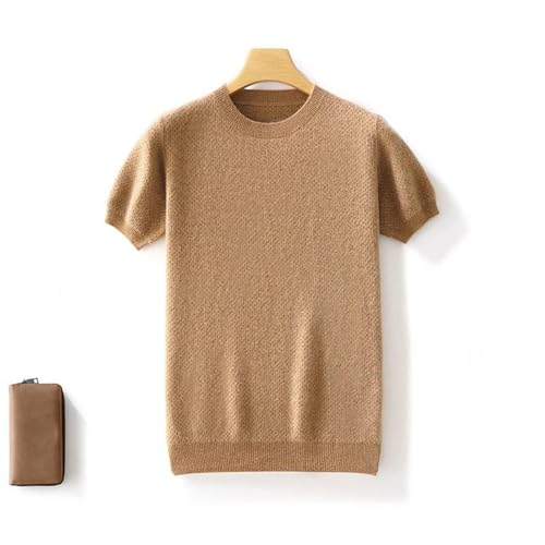 Men’s 100Percent Wool Short Sleeve Sweater Round Neck Plaid Knit Pullover Summer Casual Comfortable Breathable Top2