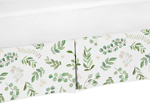 Image of Sweet Jojo Designs Floral Leaf Girl Baby Nursery Crib Bed Skirt Dust Ruffle - Green and White Boho Watercolor Botanical Woodland Tropical Garden