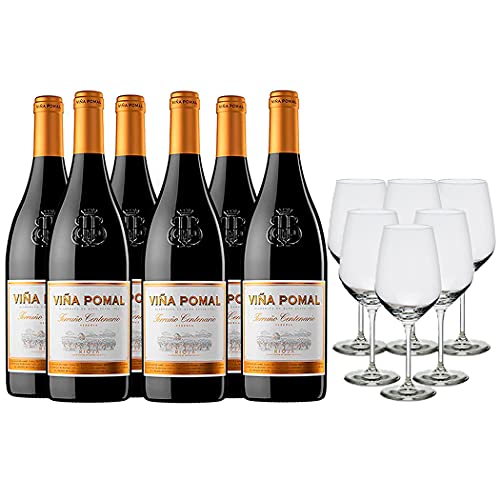 Viña Pomal Reserva Centenario, Vino tinto DO Rioja, 100 por 100 Tempranillo, Caja 6 botellas 75 cl + 6 copas
