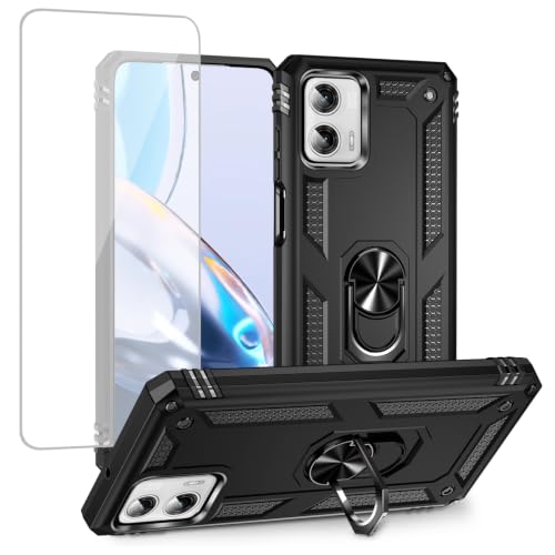 Coque Moto G Power 2023 noire avec protège-écran et anneau