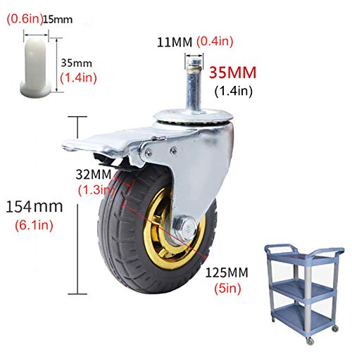 5Inch Caster Wheels Heavy Duty 125 mm Rubber Swivel Trolley Meble do transportu Rolki transportowe Samochody wymienne,Stem M11x35mm, pojemność 270 kg, zestaw 4