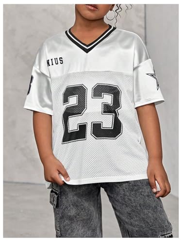 Image of WDIRARA Girl's Number Graphic Jersey Shirts Short Sleeve V Neck Tees Oversized T-Shirt Tops