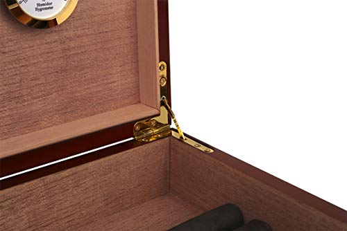 Mantello Cigar Humidor Humidifier Box Magnetic with Hygrometer - Holds (15-25 Cigars) - Elegant Cherry Finish, Spanish Cedar Interior - Storage Container Case