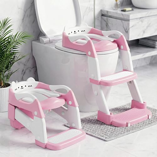 Toilettensitz Kinder mit Treppe, 2 in 1 Stabil Töpfchen für Kinder, Bär – Ansicht 1