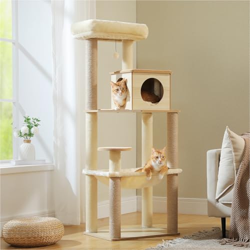 Árbol para Gatos de Madera 56.3 Pulgadas Moderno Beige miniatura 1