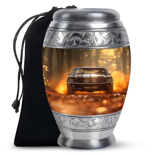 KARYLIZ Autumn Blaze on Forest Road - Creamated Ash Urns Adults - Vintage Charm Urn - Retro Design for Nostalgic Memories - Adult Ashes Keeper - 10 Inch, Natural, KA-MON-URN-1544-M