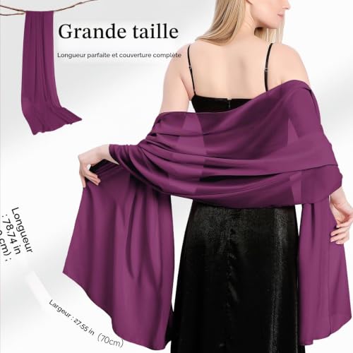 Lifwimner Châle Femme Foulard Etole Mariage en Mousseline De Soie Long (Violet Foncé) – vue 4