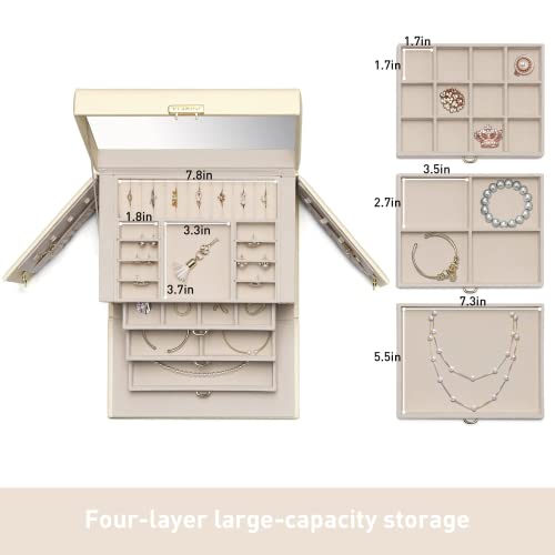 Vlando VJ-22009 Velvet Jewelry Box For Women, Large Leather Jewelry Organizer Box With Locked thumb #3
