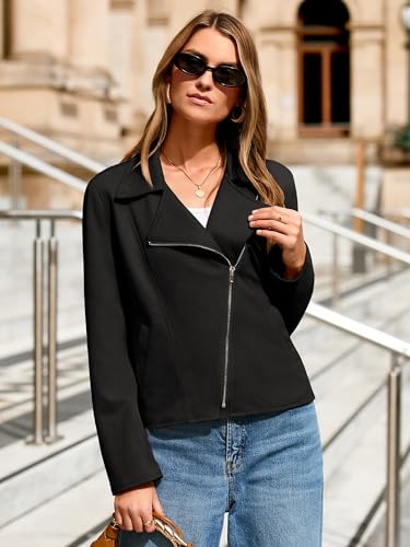Glamaker Womens Faux Suede Jackets Long Sleeve Casual Cropped Zipper Biker Moto Jacket Fall Winter Outfits(Black,Medium) — view 6