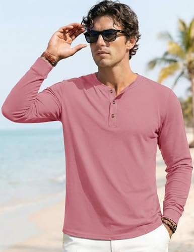 Image of MAGNIVIT Men's Long Sleeve Henley Shirts Cotton 3-Button Spring Casual T-Shirts Solid Color Soft Basic Tops 2026